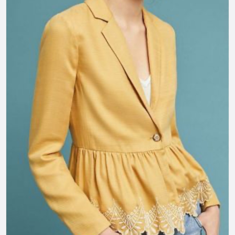 Cartonnier by Anthropologie Jolie Elegant Yellow Gold Peplum Blazer Size 0